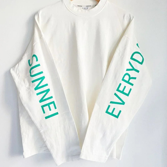 Sunnei White  teal Spellout Long Sleeve T shirt Top S - Picture 2 of 9
